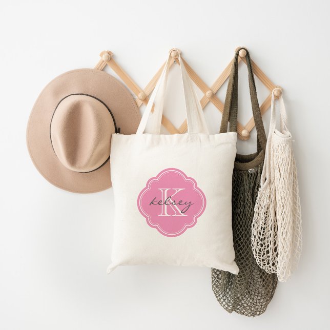 Bolsa Tote Monograma Personalizado Rosa (Criador carregado)