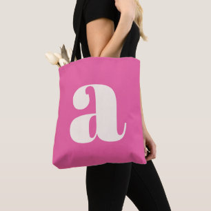 Bolsa Tote Monograma Personalizado Rosa Quente Fofo com Letre