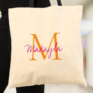 Bolsa Tote Monograma Personalizado Rosa Script