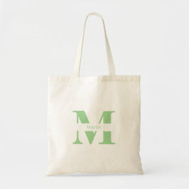 Bolsa Tote Monograma Personalizado Verde de Sage Moderno Eleg