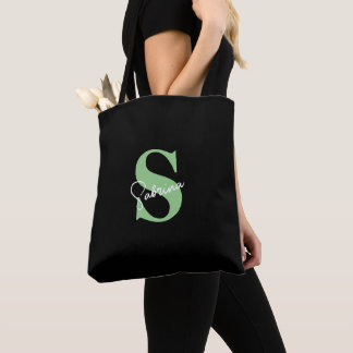 Bolsa Tote Monograma Personalizado Verde Salvia Minimalista M
