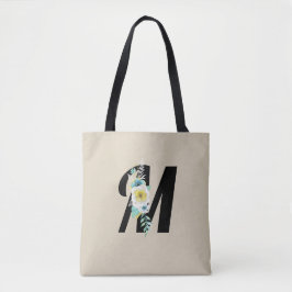 Bolsa Tote Monograma Personalizável Branco e Spray Floral Águ