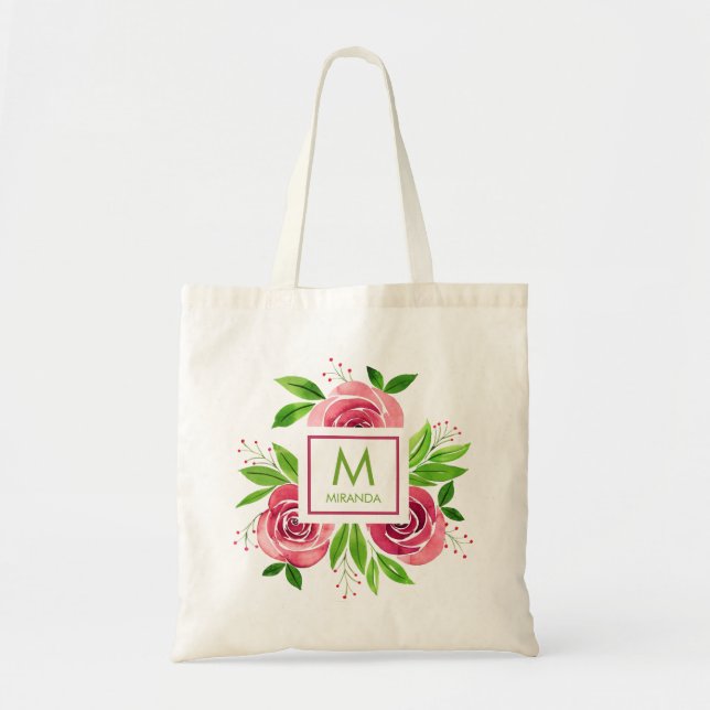 Bolsa Tote Monograma - Plástico Rosa Personalizado (Frente)