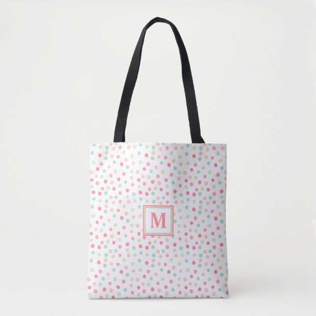 Bolsa Tote Monograma Polka-Dot Cinto, Azul e Verde (Frente)