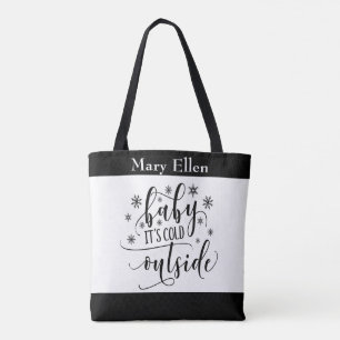 Bolsa Tote Monograma Preto Branco Bebê Está Frio Lá Fora