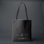 Bolsa Tote Monograma preto-branco-branco mínimo legado<br><div class="desc">Personalize esta bolsa de tote de na moda com o seu nome monograma inicial. Design apresenta um simples design de monograma personalizado em tipografia moderna,  branca e clássica,  sobre fundo preto. Fácil de personalizar. Perfeito como presente para todos os seus entes queridos. Pegue um para você também.</div>