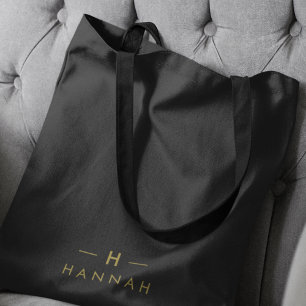 Bolsa Tote Monograma Preto Dourado   Elegância Minimalista Mo