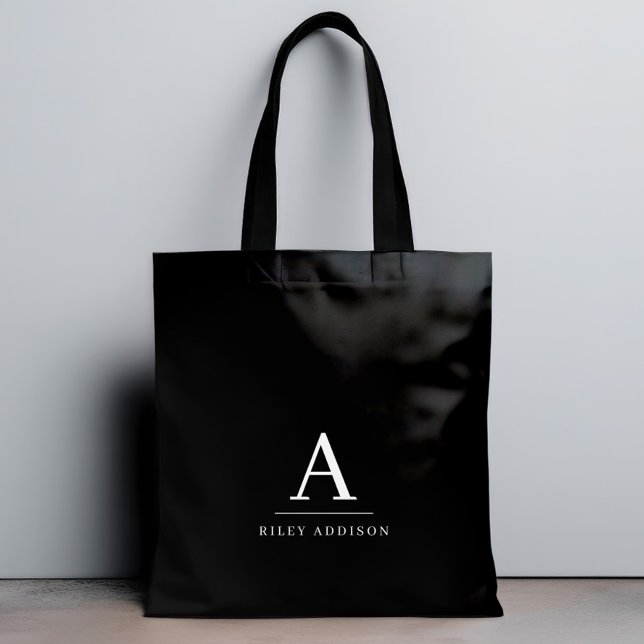 Bolsa Tote Monograma preto e branco minimalista moderno (Criador carregado)
