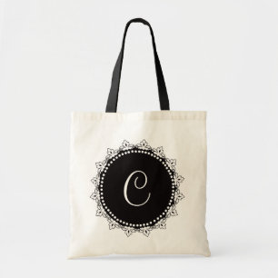 Bolsa Tote Monograma preto e branco sacola personalizada