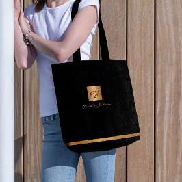 Bolsa Tote Monograma preto moderno de ouro elegante e luxo