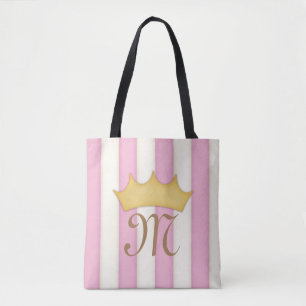 Bolsa Tote Monograma Princesa Coroa de Listras Vitorianas Ros
