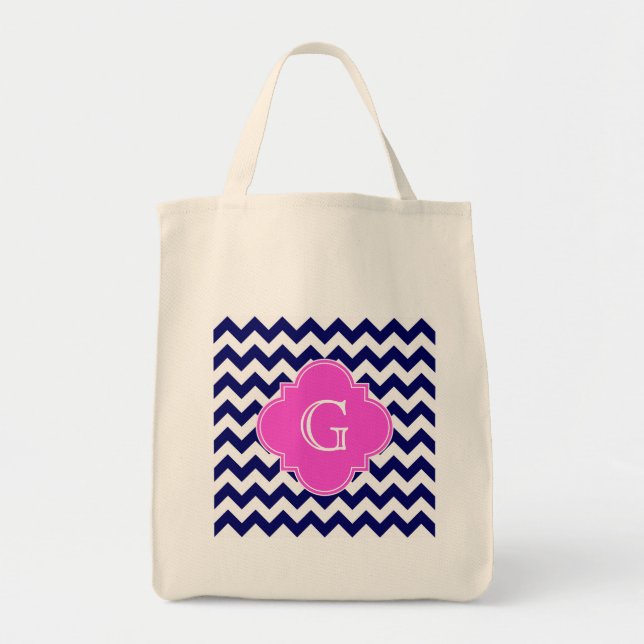 Bolsa Tote Monograma Quatrefoil Rosa Quadrado Branco marinho (Frente)