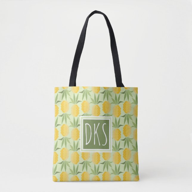 Bolsa Tote Monograma retro dos abacaxis | (Frente)