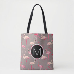 Bolsa Tote Monograma retro dos flamingos  