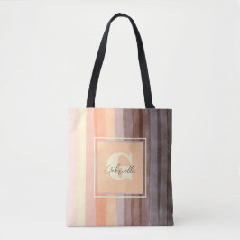Bolsa Tote Monograma retro faixa do pôr do sol boho watercolo