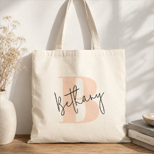 Bolsa Tote Monograma Rosa Bege Moderno Elegante