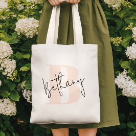 Bolsa Tote Monograma Rosa Bege Moderno Elegante