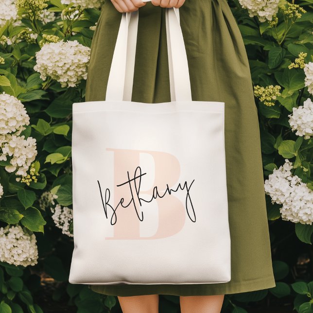 Bolsa Tote Monograma Rosa Bege Moderno Elegante (Criador carregado)