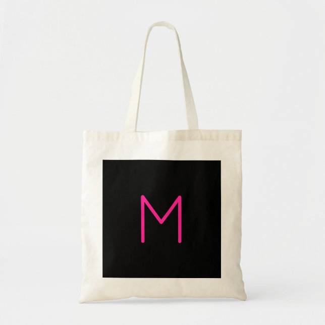 Bolsa Tote Monograma rosa e preto moderno editável (Frente)