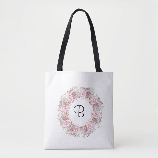 Bolsa Tote Monograma - Rosa Floral (Frente)