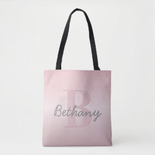 Bolsa Tote Monograma Rosa Personalizável e Script de Nome
