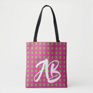 Bolsa Tote Monograma Rosa Quente e Verde Moderno
