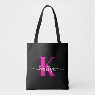 Bolsa Tote Monograma Rosa Quente Preto