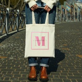 Bolsa Tote Monograma Rosa Simples, Minimalista Bonito Persona