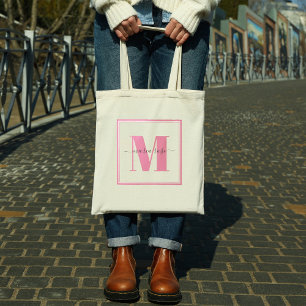 Bolsa Tote Monograma Rosa Simples, Minimalista Bonito Persona