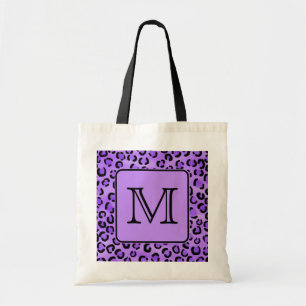 Bolsa Tote Monograma roxo do costume do impressão do leopard