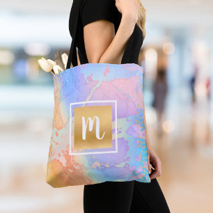 Bolsa Tote monograma roxo laranja Abstrato art turquesa