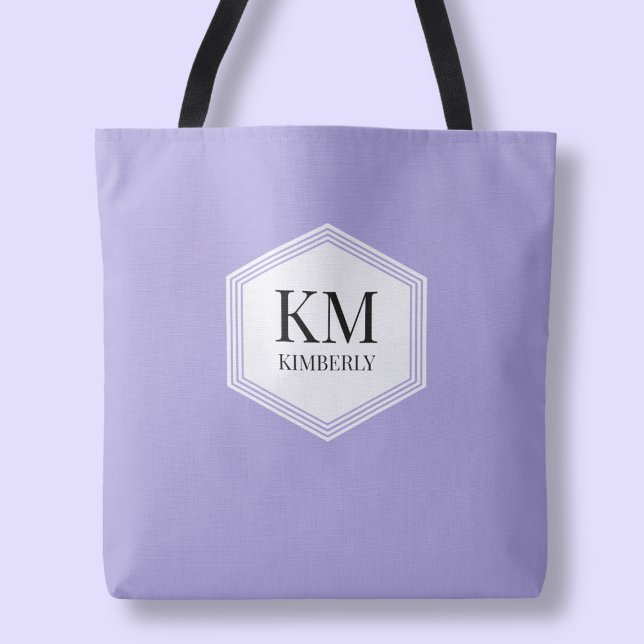 Bolsa Tote Monograma Roxo Simples Nome Personalizado Moderno (Simple Purple Monogram Modern Personalized Name Tote Bag)