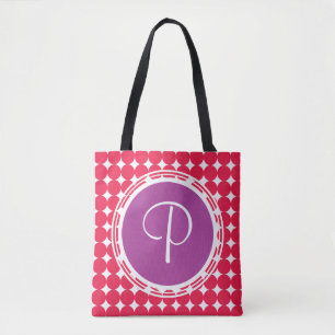 Bolsa Tote Monograma roxo & vermelho das bolinhas