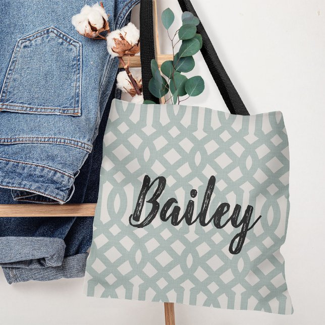 Bolsa Tote Monograma Rustic Blue Trellis (Criador carregado)