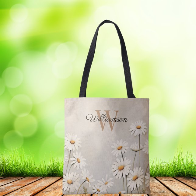Bolsa Tote Monograma Rustic Country Daisy (Criador carregado)