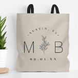 Bolsa Tote Monograma Rustic Floral Stem Wedding | Cerco claro<br><div class="desc">As malas de tote impressas fazem um casamento divertido e funcional a favor que seus hóspedes vão amar! Personalize o modelo com os nomes da noiva e do noivo ou as iniciais do monograma. Adicione sua data de casamento, a cidade, o estado ou o nome do local ou qualquer outro...</div>