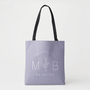 Bolsa Tote Monograma Rustic Floral Stem Wedding Lilac