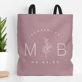Bolsa Tote Monograma Rustic Floral Stem Wedding | Mauve