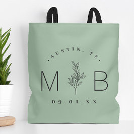 Bolsa Tote Monograma Rustic Floral Stem Wedding | Sage