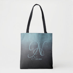 Bolsa Tote Monograma rústico elegante preto aqua verde
