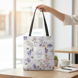 Bolsa Tote Monograma Rústico Romântico em Madeira de Celeiro 