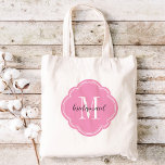 Bolsa Tote Monograma - Saco de Toques Bridesmaid Rosa<br><div class="desc">Sacos de tote de festa de casamento monogramas de tendências bonitas personalizados com um monograma inicial personalizado, texto de bridesmaid ou um nome ou outra mensagem. Clique em Personalizar para alterar fontes e cores de texto para criar um presente exclusivo para as suas damas de honra e festa de casamento!...</div>