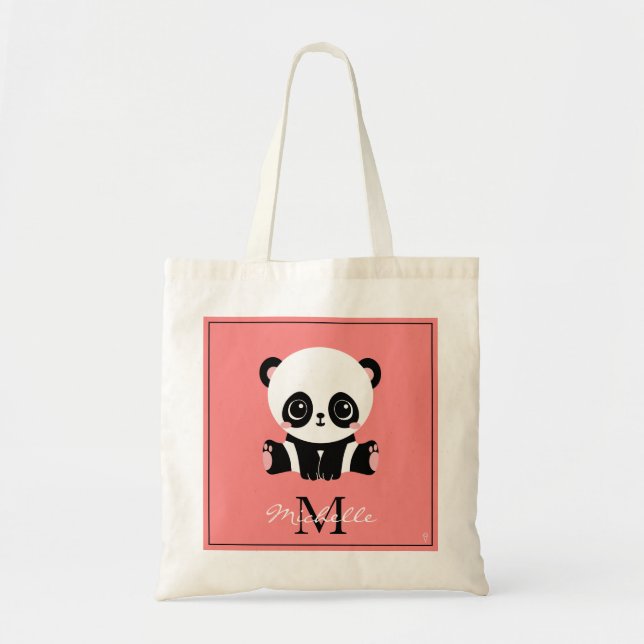 Bolsa Tote Monograma Sentado Sentado Panda Salmão Personaliza (Frente)