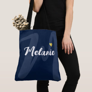 Bolsa Tote Monograma Seu Nome Heart Blue