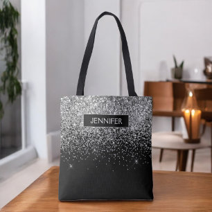 Bolsa Tote Monograma Silver Glam Glitter Sparkle