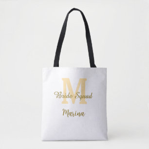 Bolsa Tote Monograma simples de equipe de noiva em dourado pa