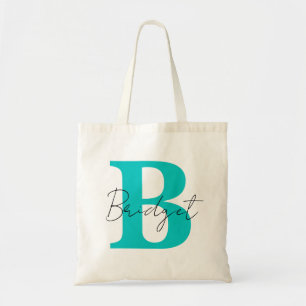 Bolsa Tote Monograma Simples e Caligrafia Moderna Nome