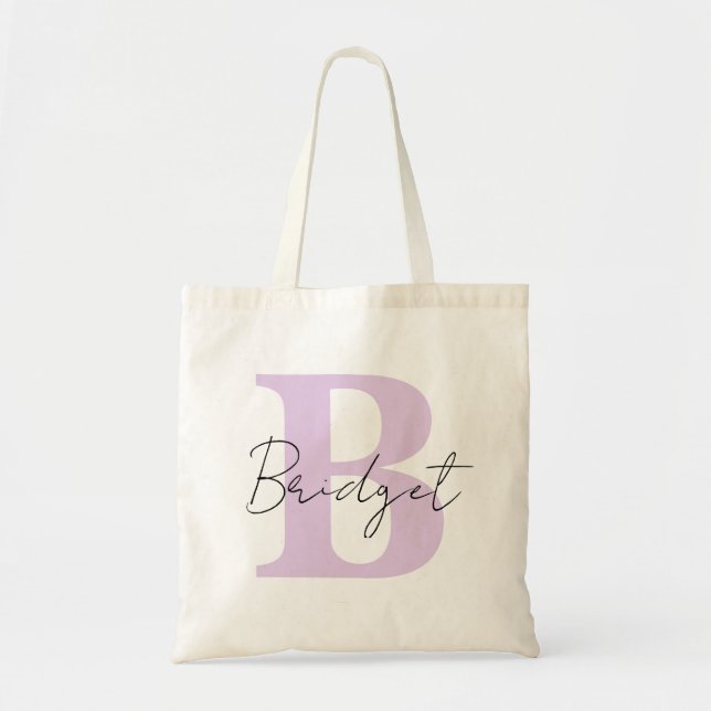 Bolsa Tote Monograma Simples e Caligrafia Moderna Nome (Frente)