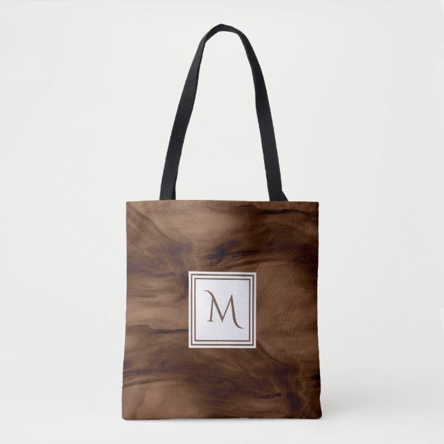 Bolsa Tote Monograma Simples Marmore Sutil Marrom Escuro Mode (Frente)