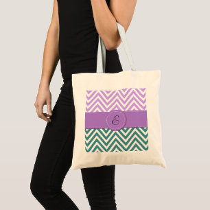 Bolsa Tote Monograma - teste padrão de ziguezague, Chevron -